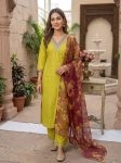 RICH LOOK COTTON SILK EMBROIDERY WORK TOP BOTTOM WITH DUPATTA LEMON