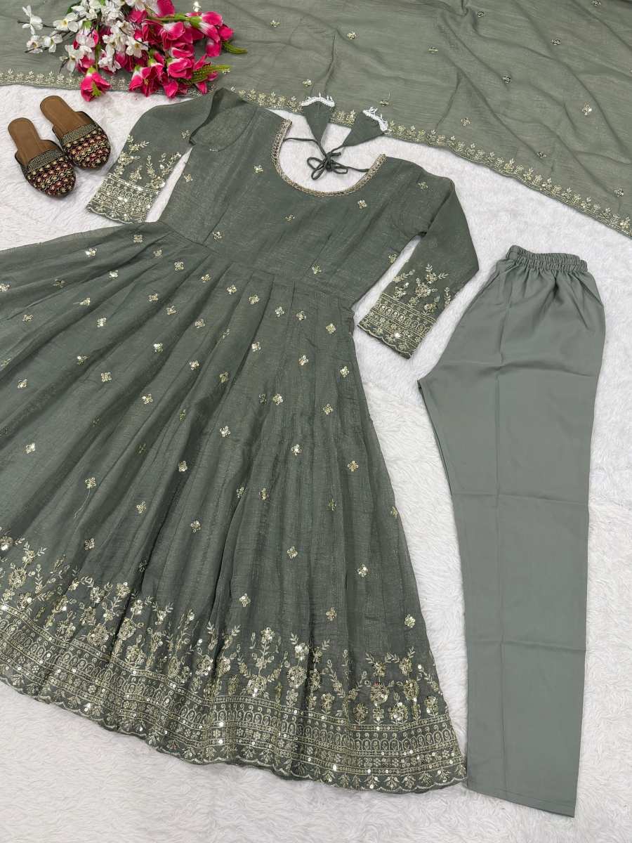 RICH LOOK CRUNCHY SILK SEQUENCE EMBROIDERY WORK GOWN BOTTOM WITH DUPATTA FESTIVE WEAR WHOLESALE PRICE ETHNIC GARMENT (10)