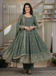 RICH LOOK CRUNCHY SILK SEQUENCE EMBROIDERY WORK GOWN BOTTOM WITH DUPATTA FESTIVE WEAR WHOLESALE PRICE ETHNIC GARMENT (4)