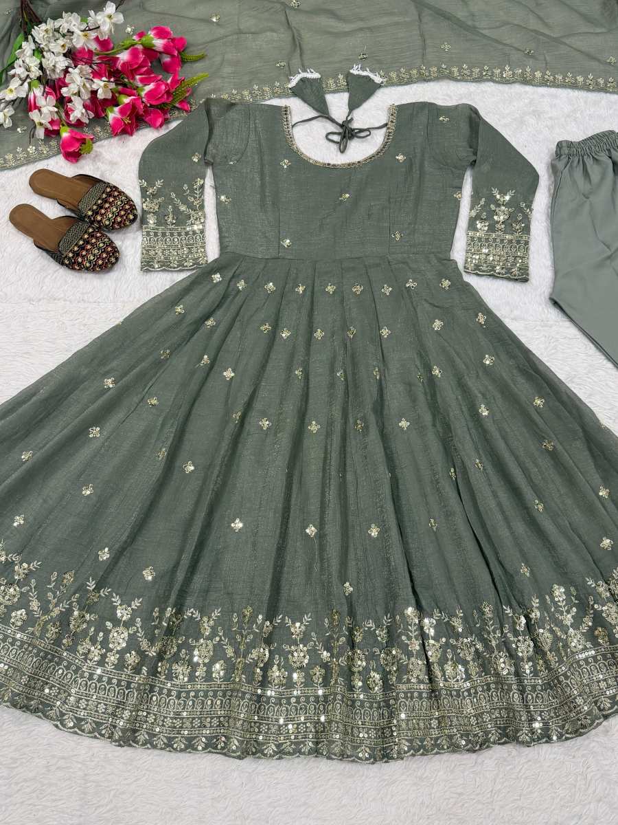 RICH LOOK CRUNCHY SILK SEQUENCE EMBROIDERY WORK GOWN BOTTOM WITH DUPATTA FESTIVE WEAR WHOLESALE PRICE ETHNIC GARMENT (9)