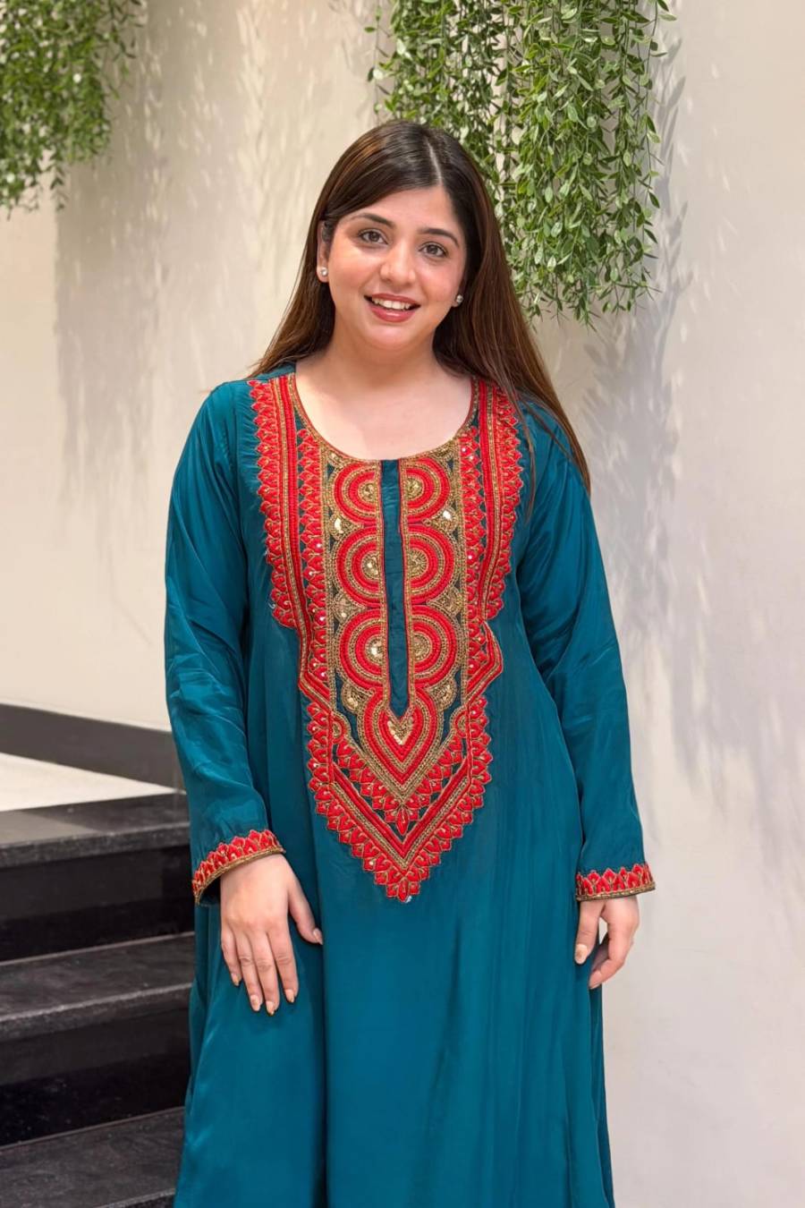 RICH LOOK FRENCH CREPE EMBROIDERY WORK TOP PENT SET FESTIVE WEAR WHOLESALE PRICE ETHNIC GARMENT (14)