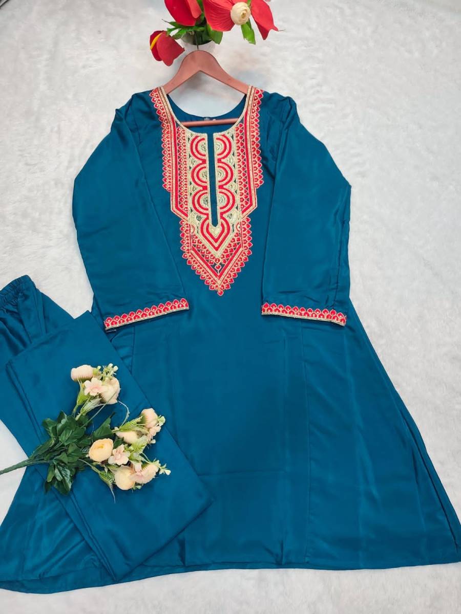 RICH LOOK FRENCH CREPE EMBROIDERY WORK TOP PENT SET FESTIVE WEAR WHOLESALE PRICE ETHNIC GARMENT (17)