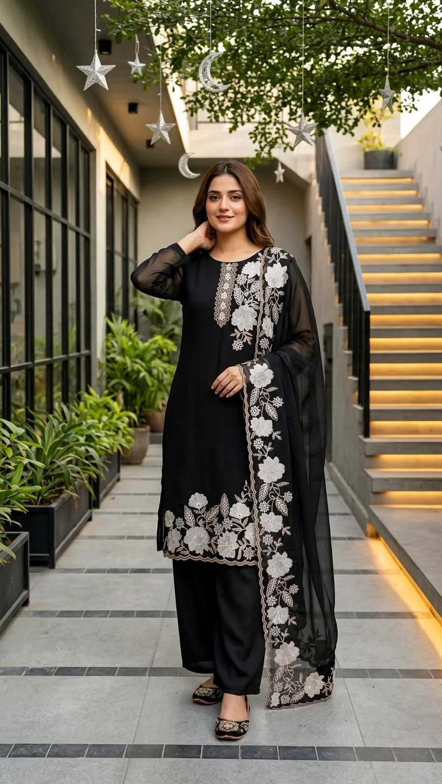 RICH LOOK FUAX GEORGETTE EMBROIDERY THREAD TOP BOTTOM WITH DUPATTA CASUAL WEAR WHOLESALE PRICE ETHNIC GARMENT (5)