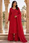RICH LOOK GEORGETTE EMBROIDERY SEQUENCE WORK TOP PALAZZO WITH DUPATTA RED