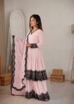 RICH LOOK GEORGETTE EMBROIDERY & THREAD WORK TOP PALAZZO WITH DUPATTA BABY PINK