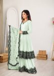 RICH LOOK GEORGETTE EMBROIDERY & THREAD WORK TOP PALAZZO WITH DUPATTA WEDDING WEAR WHOLESALE PRICE ETHNIC GARMENT(13)