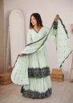 RICH LOOK GEORGETTE EMBROIDERY & THREAD WORK TOP PALAZZO WITH DUPATTA WEDDING WEAR WHOLESALE PRICE ETHNIC GARMENT(13)
