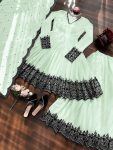 RICH LOOK GEORGETTE EMBROIDERY & THREAD WORK TOP PALAZZO WITH DUPATTA WEDDING WEAR WHOLESALE PRICE ETHNIC GARMENT(13)