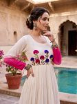 RICH LOOK GEORGETTE EMBROIDERY WOOLEN THREAD WORK GOWN FESTIVE WEAR WHOLESALE PRICE ETHNIC GARMENT (7)