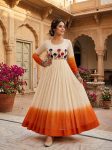 RICH LOOK GEORGETTE EMBROIDERY WOOLEN THREAD WORK GOWN FESTIVE WEAR WHOLESALE PRICE ETHNIC GARMENT (13)
