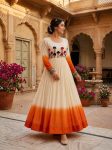 RICH LOOK GEORGETTE EMBROIDERY WOOLEN THREAD WORK GOWN FESTIVE WEAR WHOLESALE PRICE ETHNIC GARMENT (13)