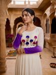 RICH LOOK GEORGETTE EMBROIDERY WOOLEN THREAD WORK GOWN FESTIVE WEAR WHOLESALE PRICE ETHNIC GARMENT (22)
