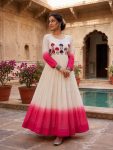 RICH LOOK GEORGETTE EMBROIDERY WOOLEN THREAD WORK GOWN FESTIVE WEAR WHOLESALE PRICE ETHNIC GARMENT (7)