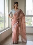 RICH LOOK GEORGETTE EMBROIDERY WORK SAREE WITH UNSTITCHED BLOUSE PEACH