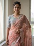 RICH LOOK GEORGETTE EMBROIDERY WORK SAREE WITH UNSTITCHED BLOUSE WEDDING WEAR WHOLESALE PRICE ETHNIC GARMENT (2)