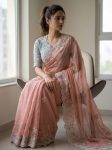 RICH LOOK GEORGETTE EMBROIDERY WORK SAREE WITH UNSTITCHED BLOUSE WEDDING WEAR WHOLESALE PRICE ETHNIC GARMENT (2)