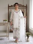 RICH LOOK GEORGETTE EMBROIDERY WORK TOP PALAZZO WITH DUPATTA WHITE AND PINK