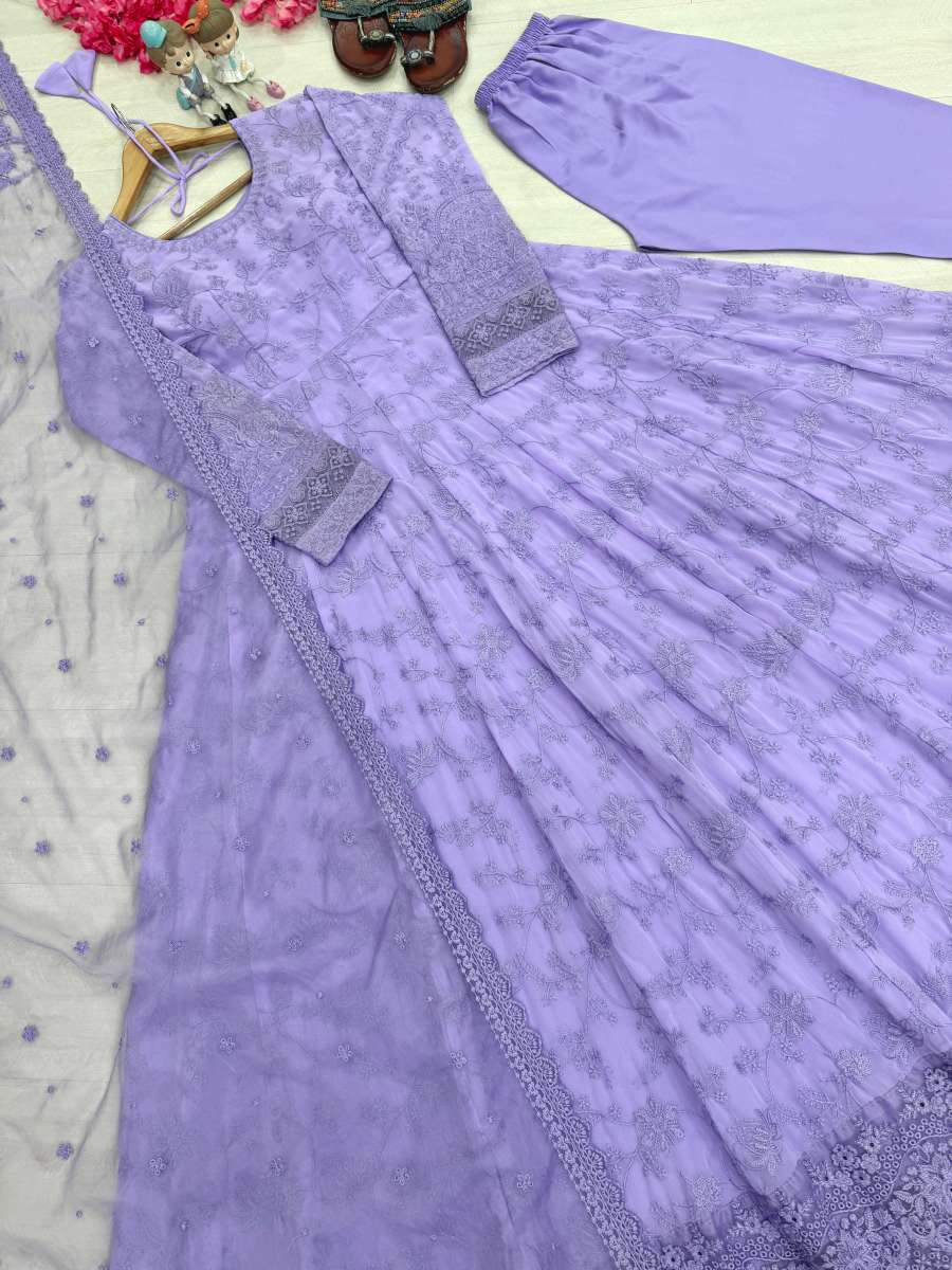 RICH LOOK GEORGETTE & ORGANZA EMBROIDERY WORK GOWN BOTTOM WITH DUPATTA RECEPTION WEAR WHOLESALE PRICE ETHNIC GARMENT (10)