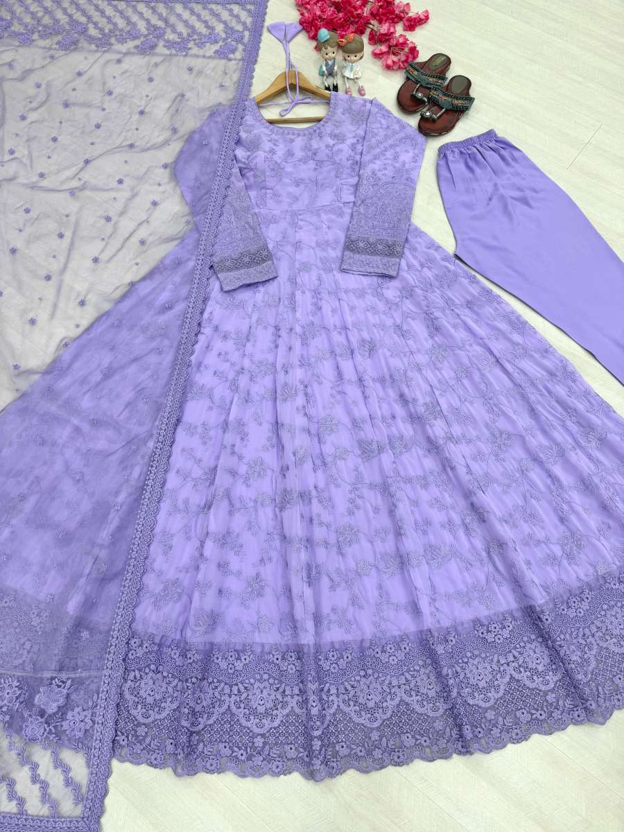 RICH LOOK GEORGETTE & ORGANZA EMBROIDERY WORK GOWN BOTTOM WITH DUPATTA RECEPTION WEAR WHOLESALE PRICE ETHNIC GARMENT (11)