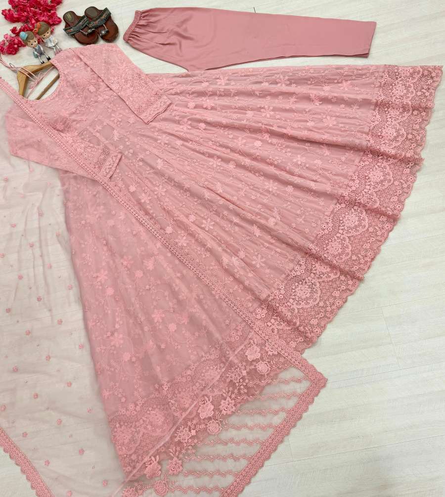 RICH LOOK GEORGETTE & ORGANZA EMBROIDERY WORK GOWN BOTTOM WITH DUPATTA RECEPTION WEAR WHOLESALE PRICE ETHNIC GARMENT (13)