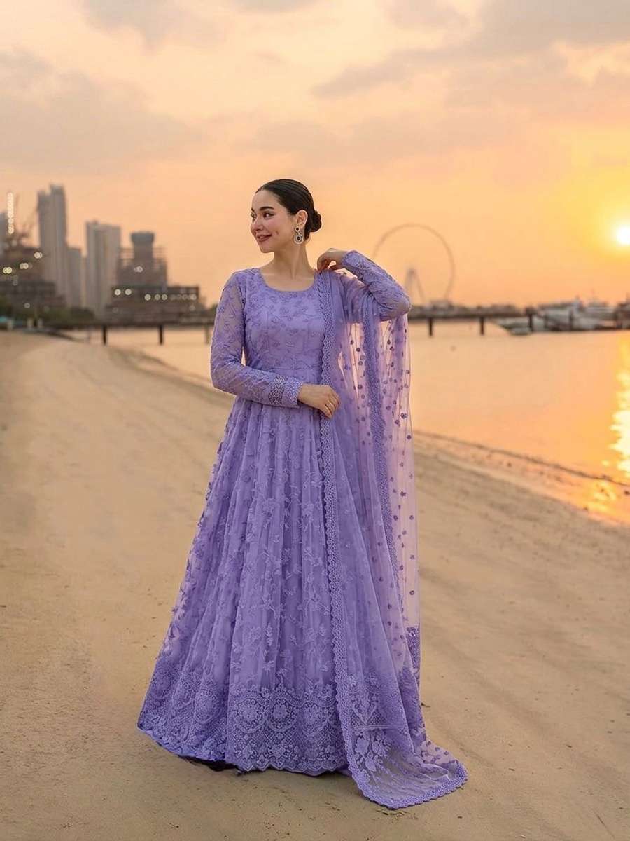RICH LOOK GEORGETTE & ORGANZA EMBROIDERY WORK GOWN BOTTOM WITH DUPATTA RECEPTION WEAR WHOLESALE PRICE ETHNIC GARMENT (2)