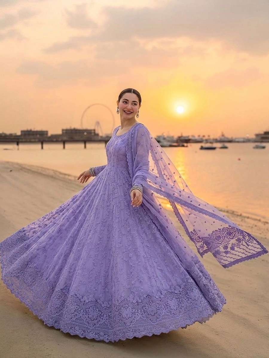 RICH LOOK GEORGETTE & ORGANZA EMBROIDERY WORK GOWN BOTTOM WITH DUPATTA RECEPTION WEAR WHOLESALE PRICE ETHNIC GARMENT (3)