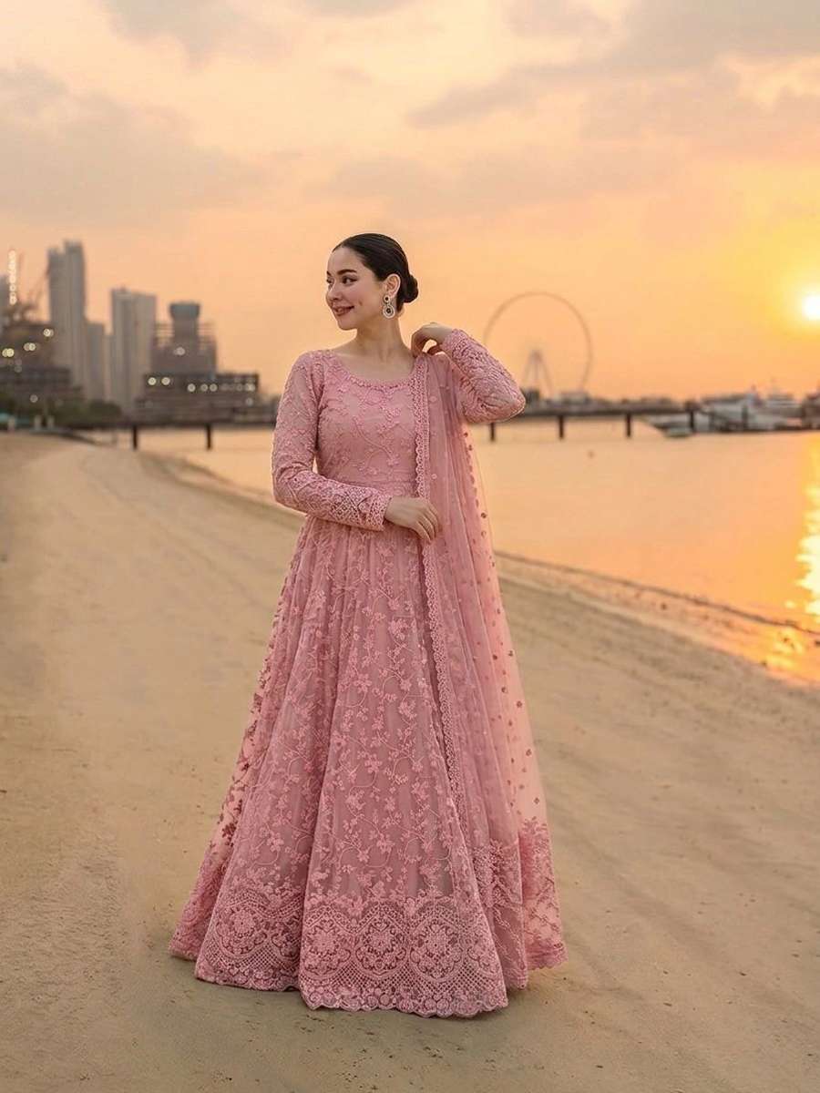 RICH LOOK GEORGETTE & ORGANZA EMBROIDERY WORK GOWN BOTTOM WITH DUPATTA RECEPTION WEAR WHOLESALE PRICE ETHNIC GARMENT (4)