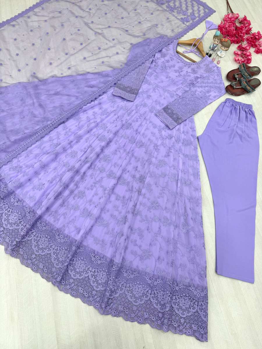 RICH LOOK GEORGETTE & ORGANZA EMBROIDERY WORK GOWN BOTTOM WITH DUPATTA RECEPTION WEAR WHOLESALE PRICE ETHNIC GARMENT (6)