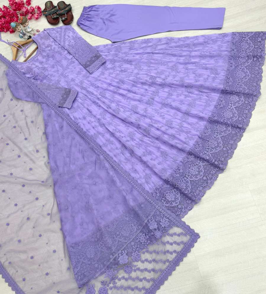 RICH LOOK GEORGETTE & ORGANZA EMBROIDERY WORK GOWN BOTTOM WITH DUPATTA RECEPTION WEAR WHOLESALE PRICE ETHNIC GARMENT (7)