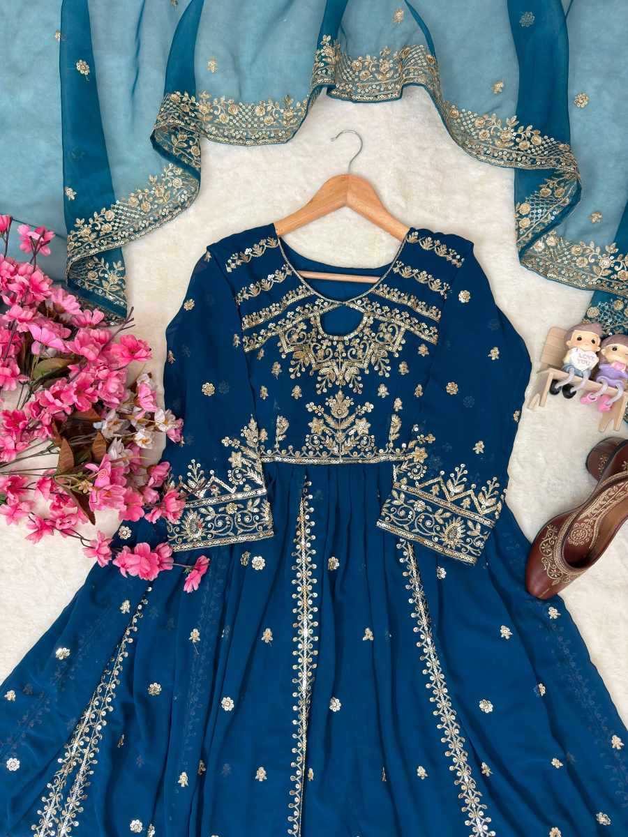 RICH LOOK GEORGETTE SEQUENCE AND ZARI WORK WITH FANCY LACE WORK GOWN BOTTOM WITH DUPATTA FESTIVE WEAR WHOLESALE PRICE ETHNIC GARMENT (12)