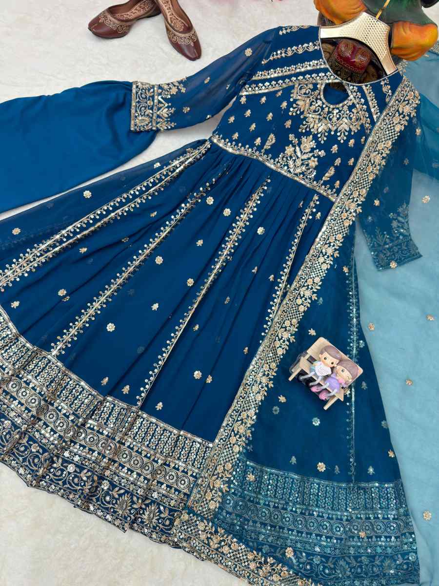 RICH LOOK GEORGETTE SEQUENCE AND ZARI WORK WITH FANCY LACE WORK GOWN BOTTOM WITH DUPATTA FESTIVE WEAR WHOLESALE PRICE ETHNIC GARMENT (13)