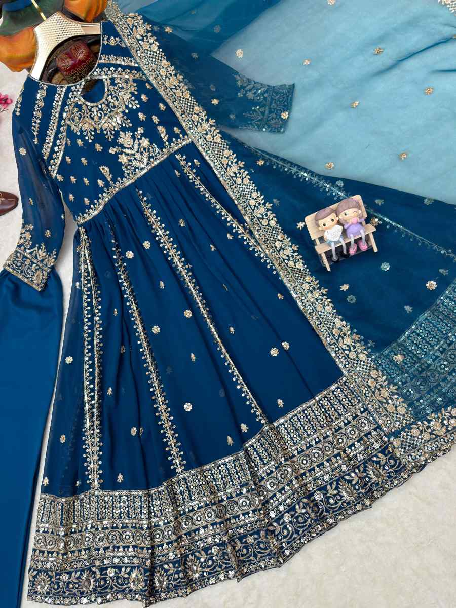 RICH LOOK GEORGETTE SEQUENCE AND ZARI WORK WITH FANCY LACE WORK GOWN BOTTOM WITH DUPATTA FESTIVE WEAR WHOLESALE PRICE ETHNIC GARMENT (14)
