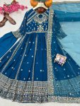RICH LOOK GEORGETTE SEQUENCE AND ZARI WORK WITH FANCY LACE WORK GOWN BOTTOM WITH DUPATTA FESTIVE WEAR WHOLESALE PRICE ETHNIC GARMENT (11)