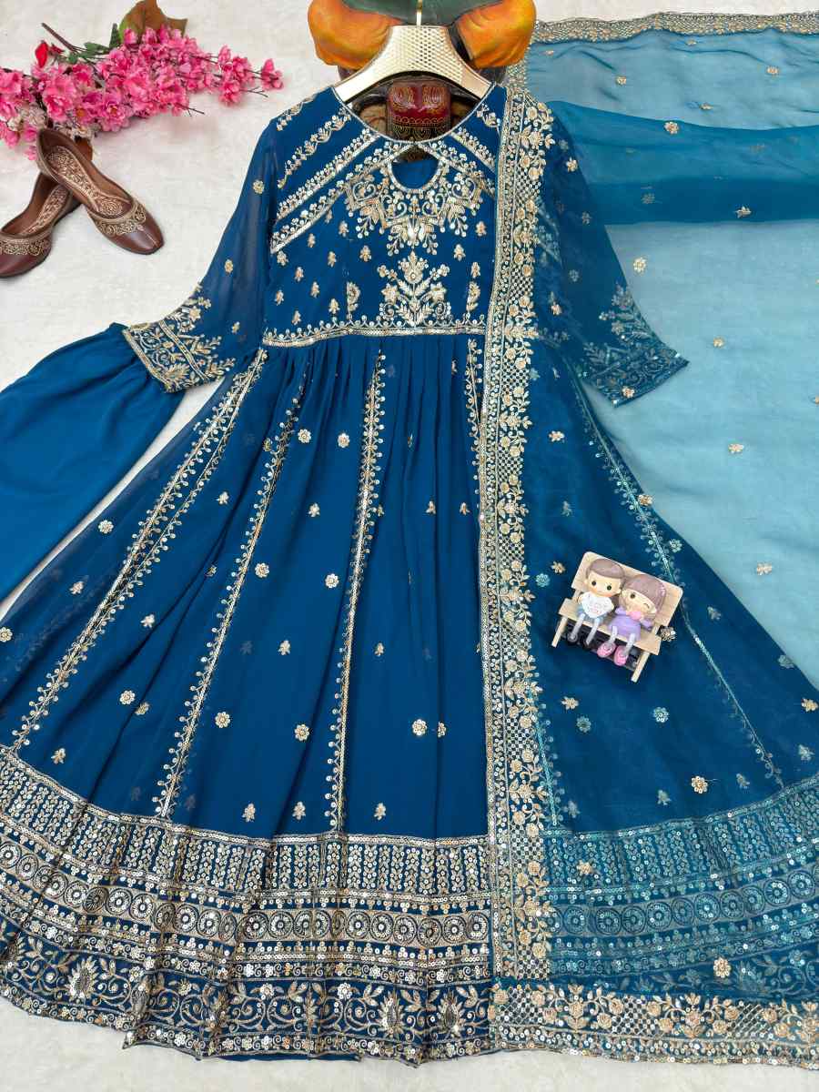 RICH LOOK GEORGETTE SEQUENCE AND ZARI WORK WITH FANCY LACE WORK GOWN BOTTOM WITH DUPATTA FESTIVE WEAR WHOLESALE PRICE ETHNIC GARMENT (15)