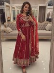 RICH LOOK GEORGETTE SEQUENCE AND ZARI WORK WITH FANCY LACE WORK GOWN BOTTOM WITH DUPATTA RED