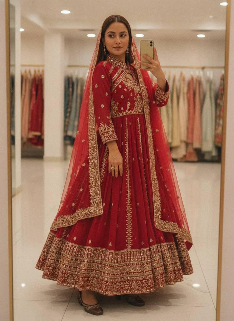 RICH LOOK GEORGETTE SEQUENCE AND ZARI WORK WITH FANCY LACE WORK GOWN BOTTOM WITH DUPATTA FESTIVE WEAR WHOLESALE PRICE ETHNIC GARMENT (4)