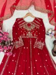 RICH LOOK GEORGETTE SEQUENCE AND ZARI WORK WITH FANCY LACE WORK GOWN BOTTOM WITH DUPATTA FESTIVE WEAR WHOLESALE PRICE ETHNIC GARMENT (3)