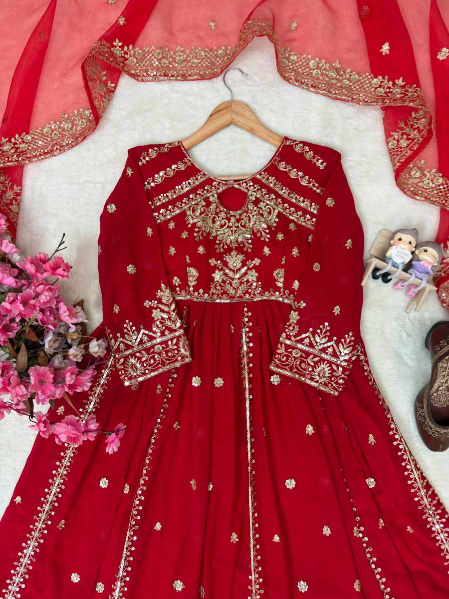 RICH LOOK GEORGETTE SEQUENCE AND ZARI WORK WITH FANCY LACE WORK GOWN BOTTOM WITH DUPATTA FESTIVE WEAR WHOLESALE PRICE ETHNIC GARMENT (7)