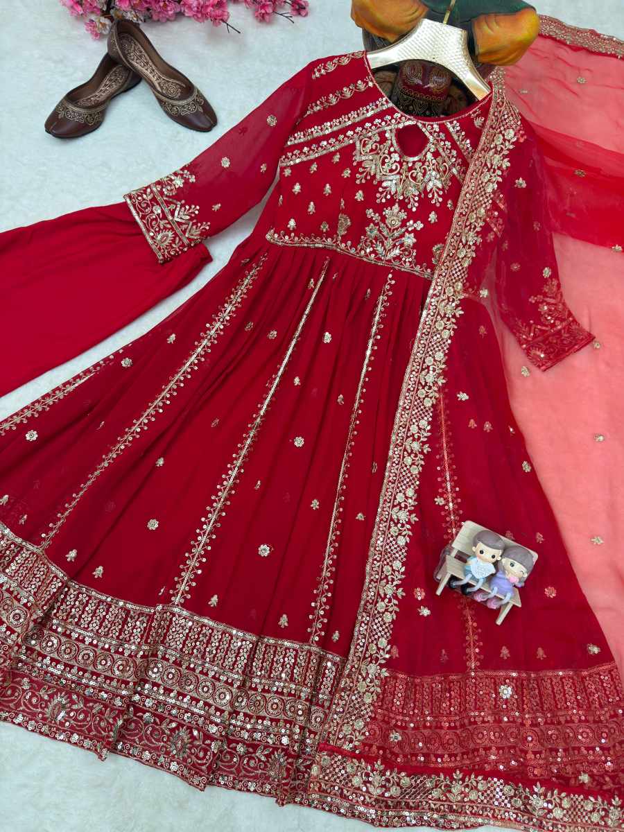 RICH LOOK GEORGETTE SEQUENCE AND ZARI WORK WITH FANCY LACE WORK GOWN BOTTOM WITH DUPATTA FESTIVE WEAR WHOLESALE PRICE ETHNIC GARMENT (8)
