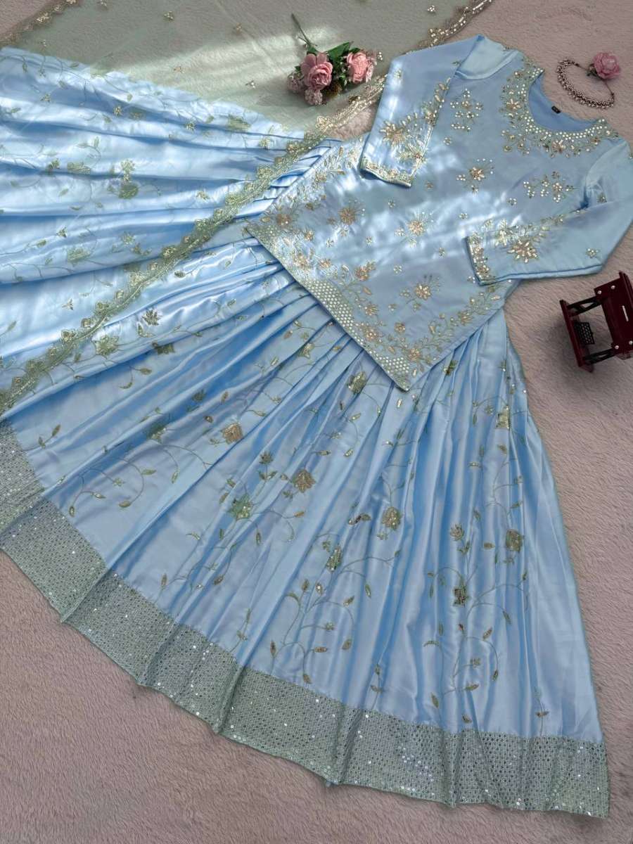 RICH LOOK JAPAN SATIN THRED WITH 5 MM SEQUNCE WORK TOP LEHENGA WITH DUPATTA WEDDING WEAR WHOLESALE PRICE ETHNIC GARMENT (10)