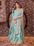 RICH LOOK JAPAN SATIN THRED WITH 5 MM SEQUNCE WORK TOP LEHENGA WITH DUPATTA SEA GREEN