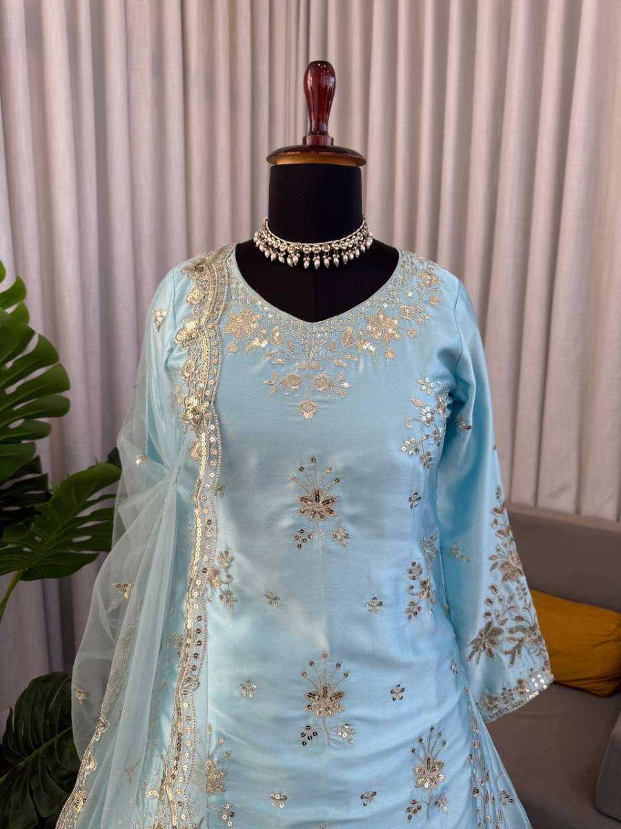 RICH LOOK JAPAN SATIN THRED WITH 5 MM SEQUNCE WORK TOP LEHENGA WITH DUPATTA WEDDING WEAR WHOLESALE PRICE ETHNIC GARMENT (5)