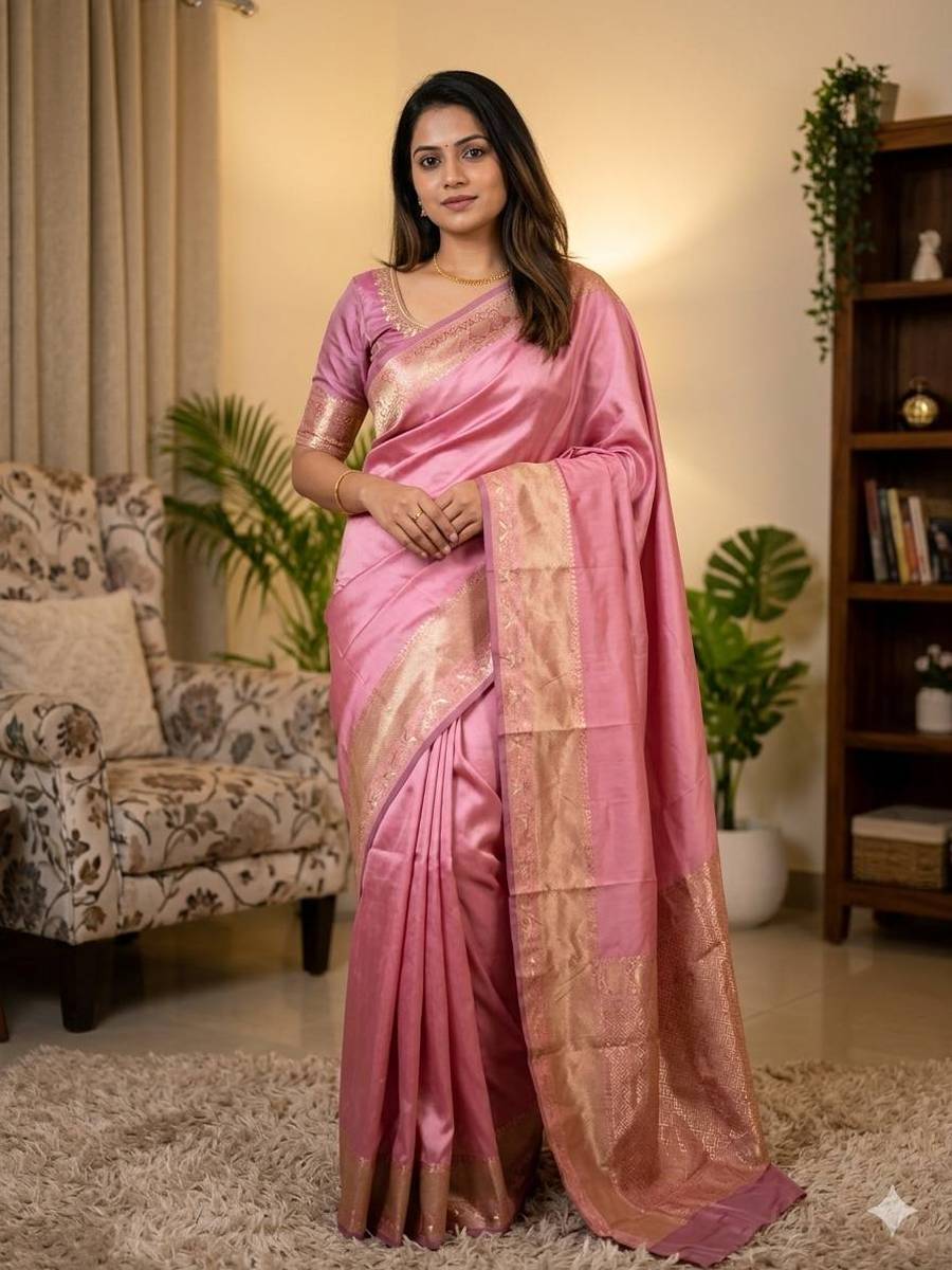 RICH LOOK LICHI SILK WEAVING WORK SAREE WITH UNSTITCHED BLOUSE FESTIVE WEAR WHOLESALE PRICE ETHNIC GARMENT (2)