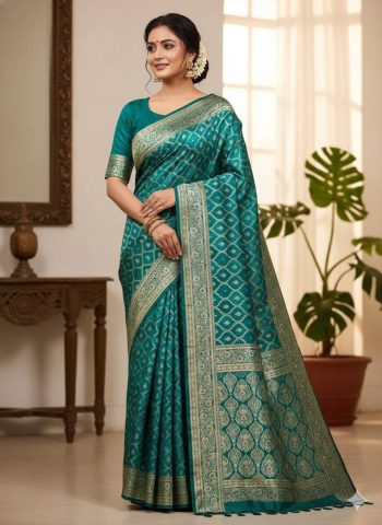 RICH LOOK LICHI SILK WEAVING WORK SAREE WITH UNSTITCHED BLOUSE RAMA