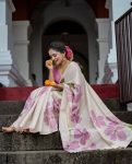 RICH LOOK LINEN TISSUE SILK PRINT WORK SAREE WITH UNSTITCHED BLOUSE PARTY WEAR WHOLESALE PRICE ETHNIC GARMENT (15)