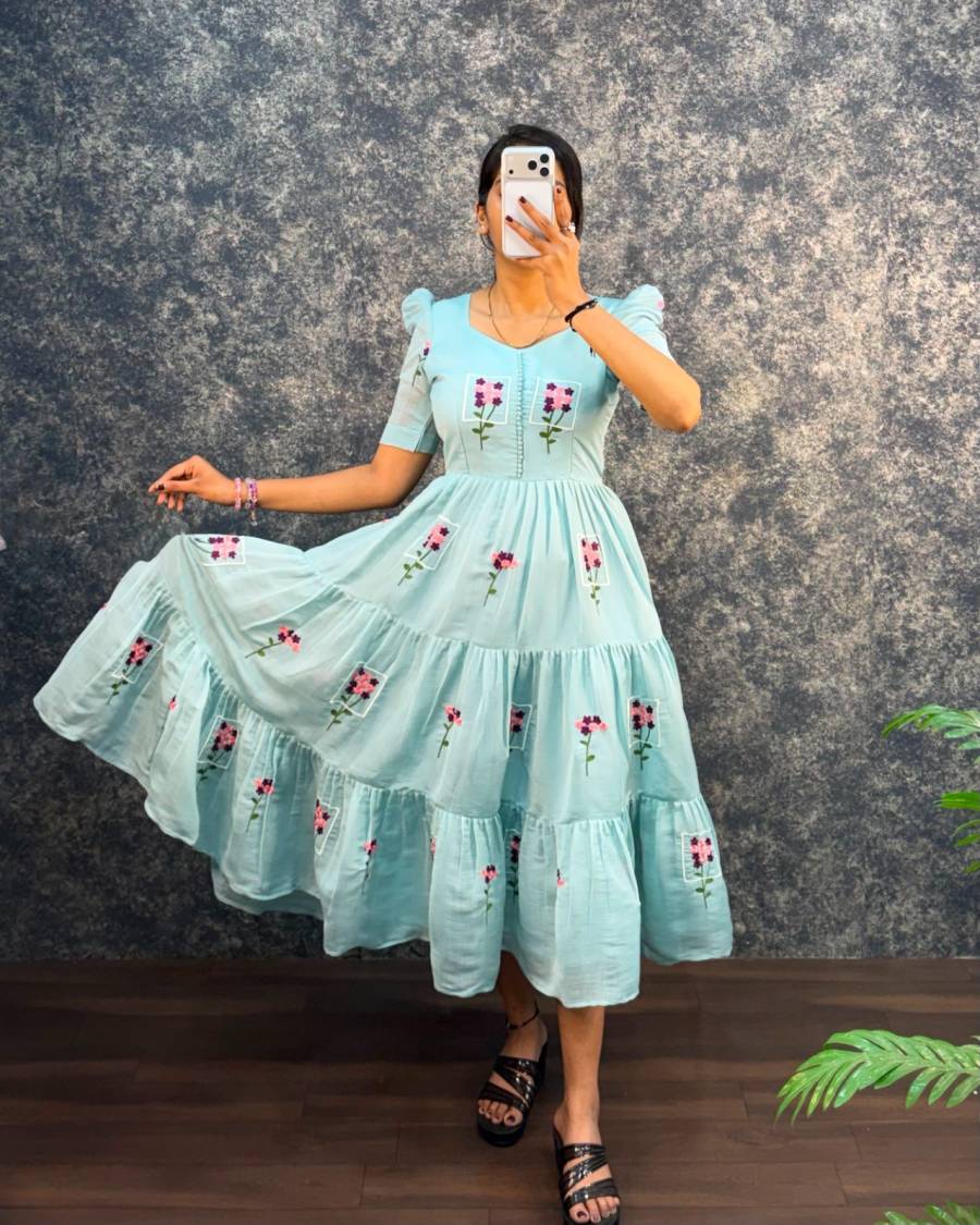 RICH LOOK MUL COTTON EMBROIDERY WORK ONE PIECE MAXI DRESS PARTY WEAR WHOLESALE PRICE ETHNIC GARMENT (9)