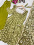 RICH LOOK MUSLIN PRINTED WITH MIRROR LACE WORK GOWN BOTTOM WITH DUPATTA FESTIVE WEAR WHOLESALE PRICE ETHNIC GARMENT (14)