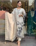 RICH LOOK RAYON DIGITAL PRINT WORK TOP BOTTOM WITH DUPATTA OFF WHITE