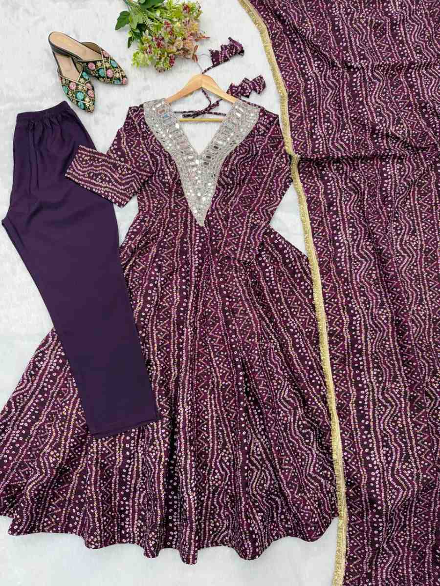 RICH LOOK RAYON MIRROR EMBROIDERY WORK GOWN BOTTOM WITH DUPATTA FESTIVE WEAR WHOLESALE PRICE ETHNIC GARMENT (1)