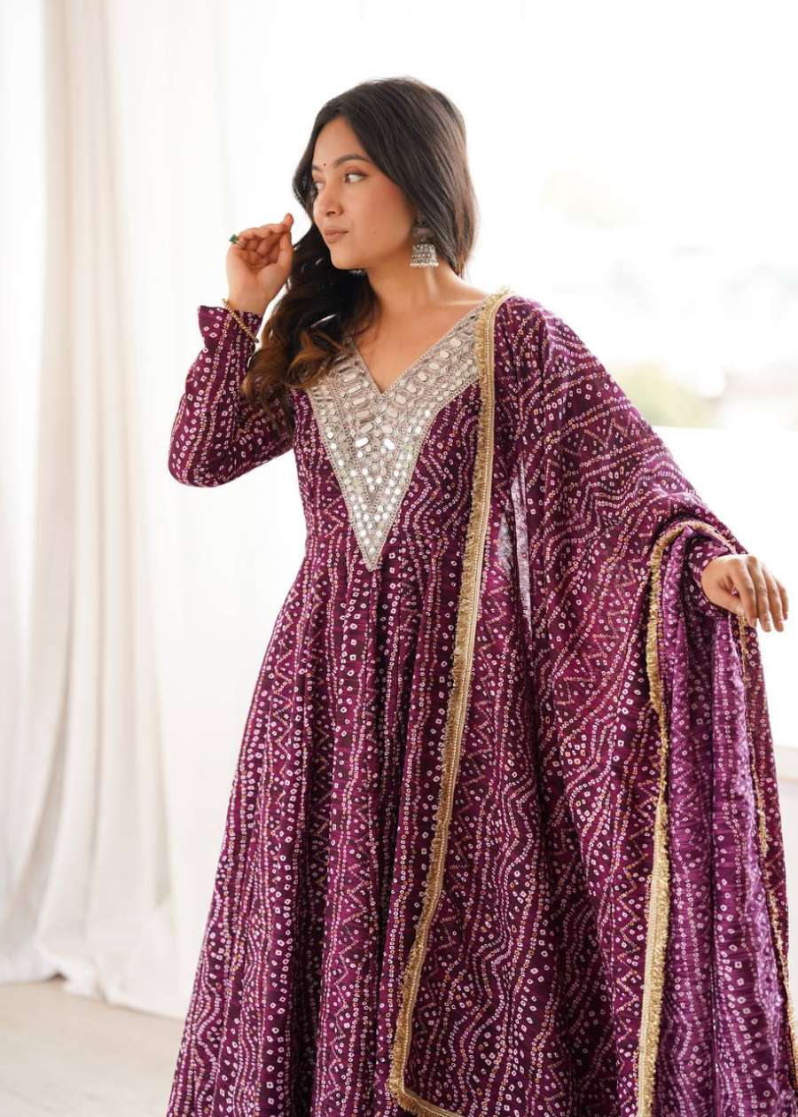 RICH LOOK RAYON MIRROR EMBROIDERY WORK GOWN BOTTOM WITH DUPATTA FESTIVE WEAR WHOLESALE PRICE ETHNIC GARMENT (17)